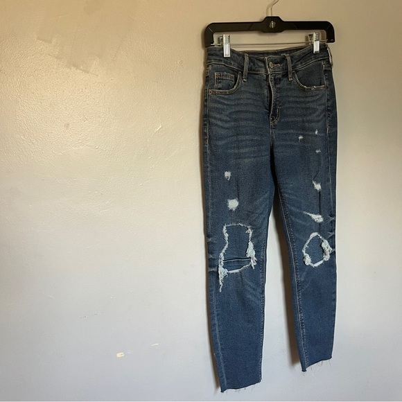 Old Navy High Rise Rockstar Super Skinny Distressed Denim Jeans Blue XS Small 2 - Picture 2 of 8